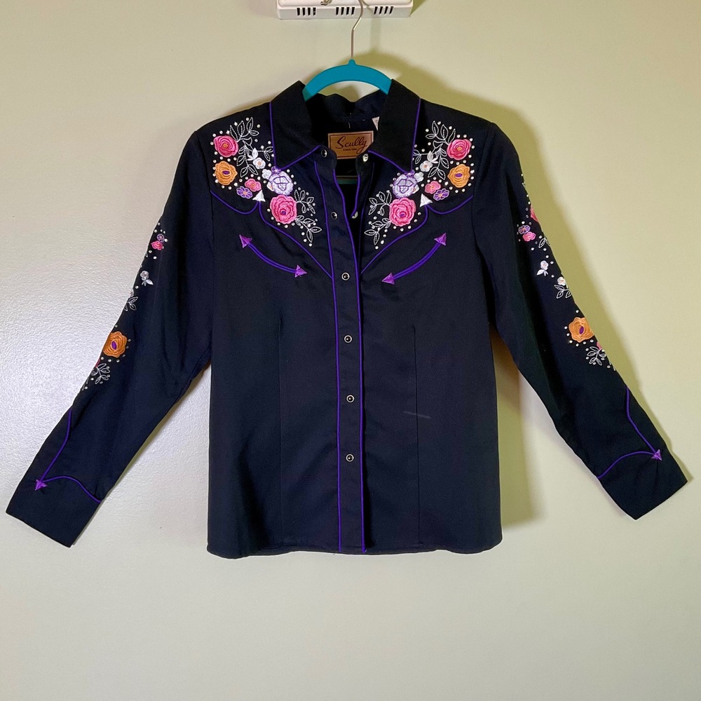 Scully Western Floral Rose Embroidered Pearl Snap Shirt PPL-864 Sz Small Cowgirl - Picture 6 of 15